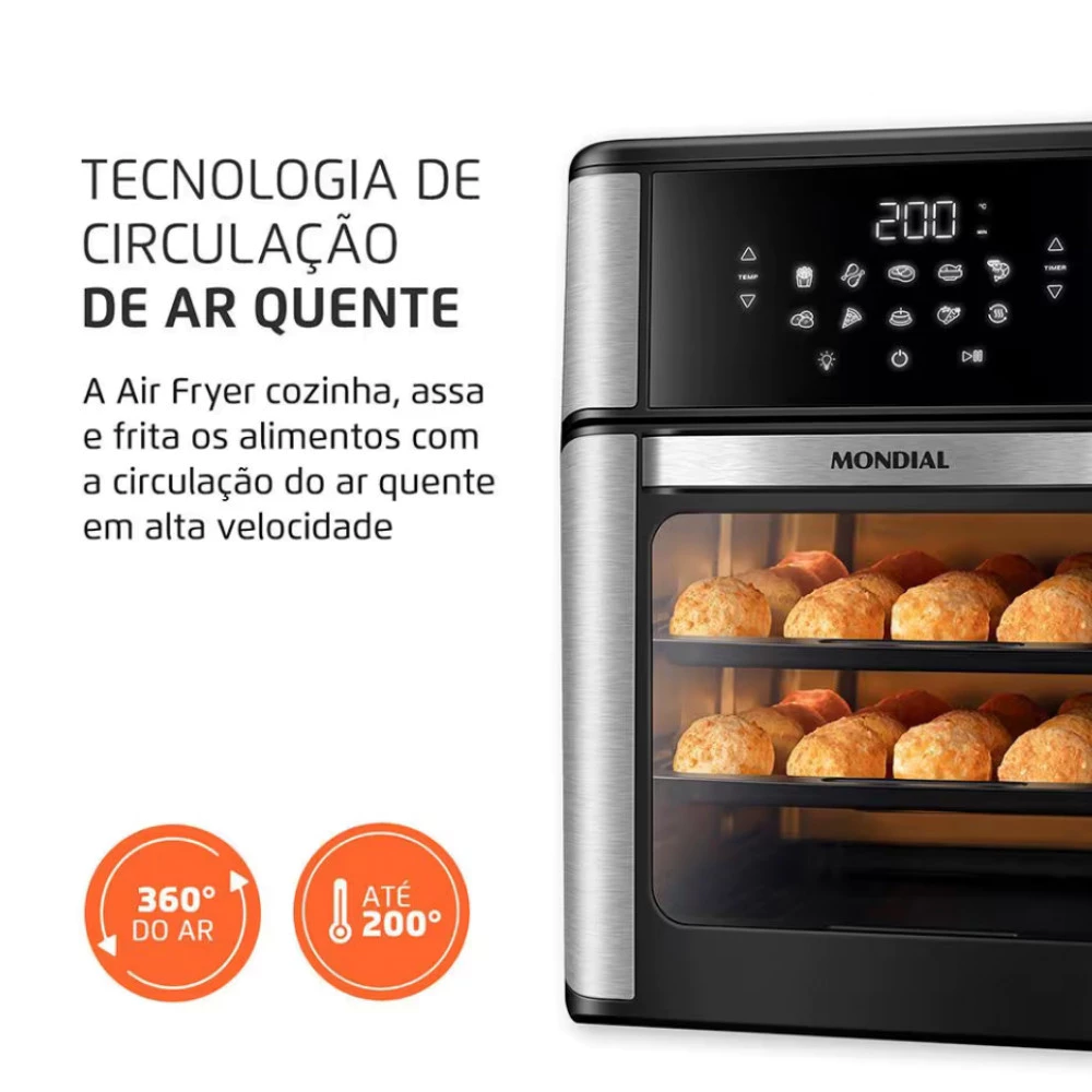 Fritadeira Elétrica Sem Óleo Air Fryer Oven 2 em 1 Mondial AFON-12L-BI 12L Digital - 5