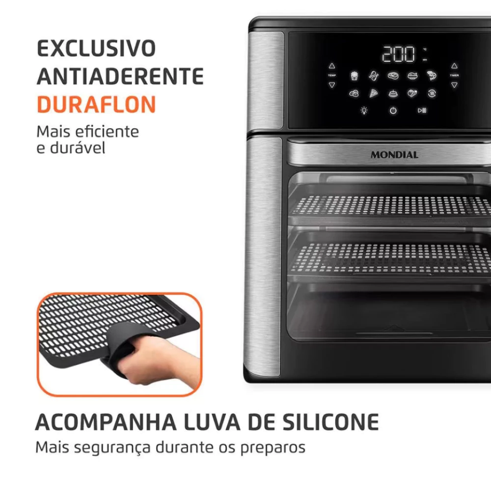 Fritadeira Elétrica Sem Óleo Air Fryer Oven 2 em 1 Mondial AFON-12L-BI 12L Digital - 4